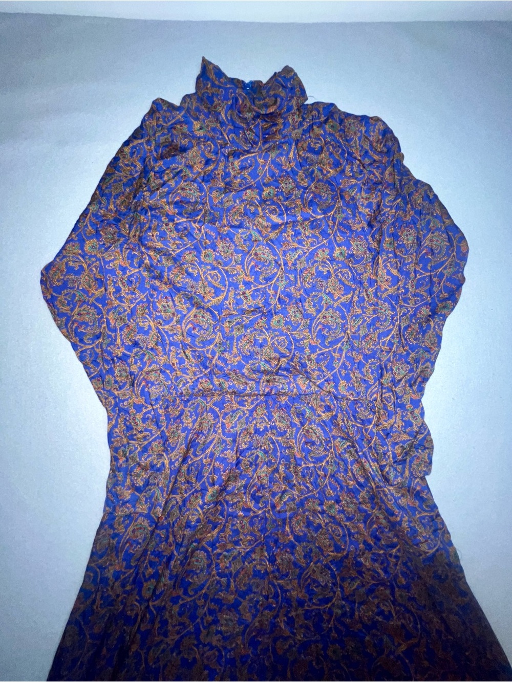 Vintage Jessica Howard Blue Paisley Mock Neck Long Sleeve Midi Dress Size 10